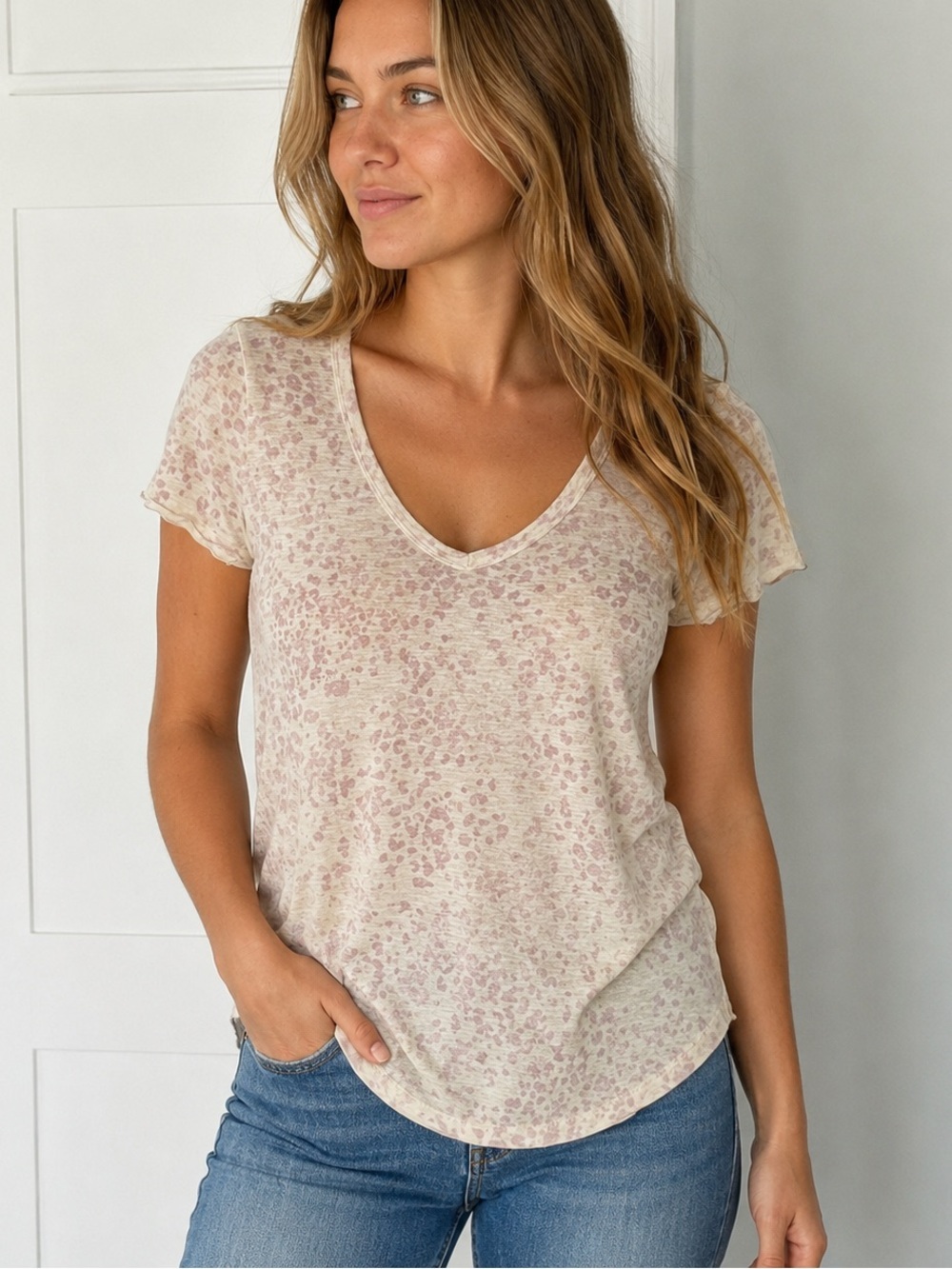 Abercrombie & Fitch cheetah print  Soft tee-purple/cream-size XS